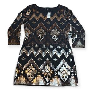 NWT Express Black Long Sleeve Dress with Silver and Gold Sequins sz L